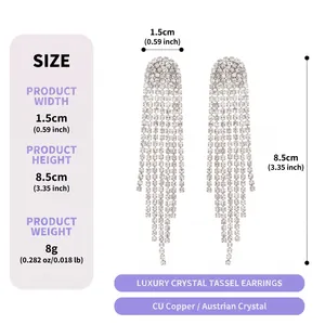 Dimensions and weight of luxury crystal tassel earrings for weddings and parties