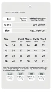 Guide des tailles pour ensemble nouveau-né 100% coton avec mesures détaillées en CM