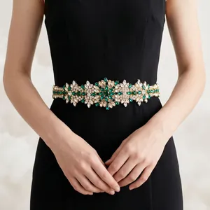Eleganter vintage smaragdgrüner Strass-Brautgürtel für Hochzeits- und Abendkleider