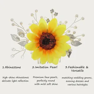 Gros plan détaillé d'un peigne à cheveux tournesol avec strass et fausses perles.