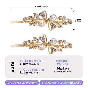 Detailed size and weight chart for vintage clear rhinestone bow hairpins