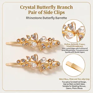Detailed view of elegant butterfly hair clips with sparkling rhinestone inlay
