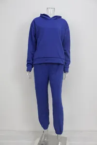 Solid royal blue women's two-piece sports tracksuit featuring hoodie and joggers set