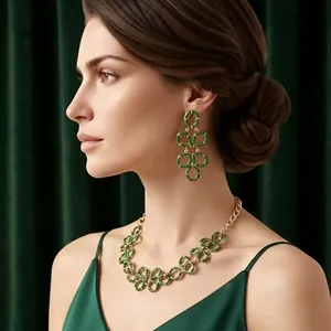 Green Enamel Bamboo Joint Dangle Earrings Gold Plated Alloy Multi Layer Long Pendant Women Resort Style Plant Motif