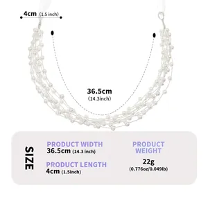 Dettagli dimensionali della fascia per capelli con perle, lunghezza 36,5 cm e peso 22 g