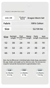 Detaillierte Größentabelle und Spezifikationen für Baby-Warmbekleidungsset aus Baumwolle