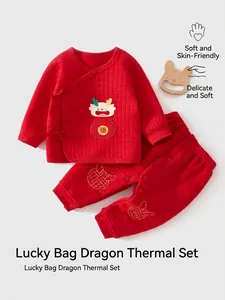 Kleinkind Baby Chinesischer Stil Gestepptes Baumwolle Thermisches Outfit Drachenmuster Neujahr Festliches Oberteil Und Hose