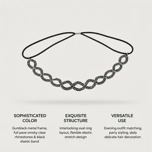 Detailansicht des gunblack Strass-Stirnbands mit ineinandergreifenden Ovalen