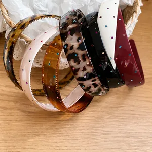 Vintage Acrylic Wide Headband With Colorful Rhinestones Non-Slip Hair Hoop Retro Fashion Hair Accessories For Women