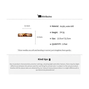 Detailed specification card for vintage leopard acrylic headband with rhinestone accents