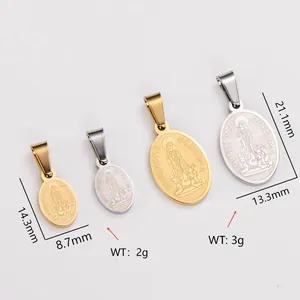 18k gold plated stainless steel oval religious pendants with size and weight measurements