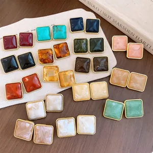 Orecchini a Bottone Quadrati in Acrilico Minimalista Coreano per Donna Vintage Francese Marmo Struttura Geometrica Orecchini Con Perno in Argento Elegante Pendolare Gioielli