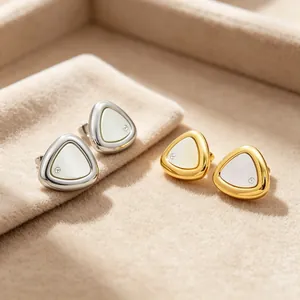 Edelstahl Dreieck Perlmutt Eingelegt Strass Ohrstecker Geometrische Halskette Schmuckset Für Damen Täglicher Accessoire