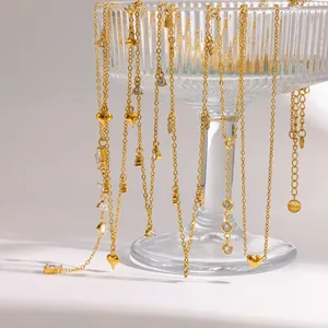 Elegante 18k vergulde roestvrijstalen kettingen met fonkelende kristallen voor dames