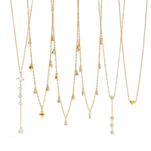 Collectie van 18k goud vergulde roestvrijstalen kettingen met fonkelende zirkoon hangers