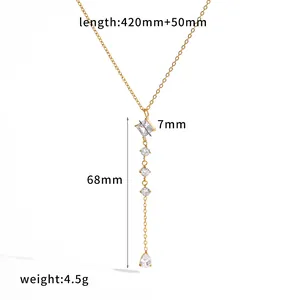 Elegante 18k vergulde roestvrijstalen Y-ketting met kristallen hangers en afmetingen
