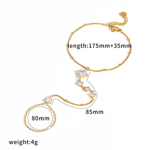 Elegante cadena de mano de acero inoxidable chapada en oro de 18K con piedras de circonita