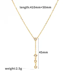 18k vergulde roestvrijstalen ketting met meerdere strassteentjes 410mm+50mm