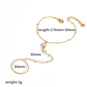Elegante pulsera de anillo de cadena de mano en acero inoxidable dorado