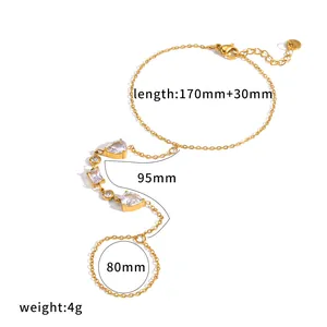 Pulsera de dedo de acero inoxidable dorado con circonitas y detalles de talla ajustable