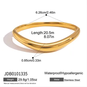 Detailed dimension map of the high-polished gold stainless steel wavy bangle bracelet