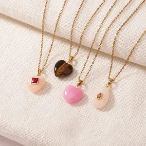 Vintage style resin heart and teardrop pendant necklaces on gold-plated link chains