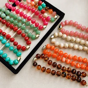Mode Sommer Bunte Perlenkette Nischendesign Acrylharz Perlen Schlüsselbeinkette Für Damen Handgefertigte Legierung Schmuck Halsketten