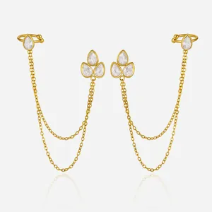 Fashion Integrated Tassel Ear Stud And Cuff Earrings For Women Stainless Steel Water Drop Zirconia Luxury Jewelry