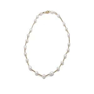 Elegante Franse retro zoetwaterparelketting met een gouden koordketting voor dames