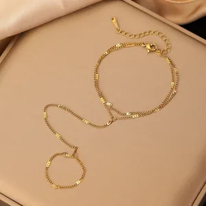 Elegante bracciale ad anello in acciaio inossidabile placcato oro a doppio strato da donna