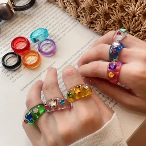 Nische Mode Design Harz Strass Eingelegter Ring Für Damen Bunter Geometrischer Zeigefinger Ring Retro Y2K Schmuck Geschenk