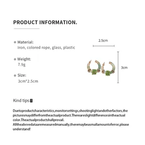 Pendientes de aro en C de estilo étnico retro con cuerda trenzada verde y cuentas