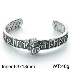 Vintage Wikinger-Krieger und Runengravur Edelstahl-Manschettenarmband für Männer