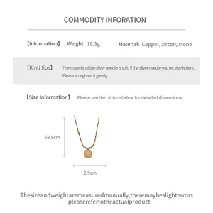 Gedetailleerde afmetingen en specificaties van de vergulde kralenketting met zirkoon.
