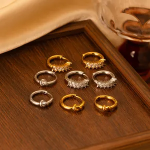 Women Square Zirconia Stainless Steel Hoop Earrings Gold Silver Plated Knot Design Luxury Minimalist Jewelry Lightweight Daily Wear Huggie Earrings