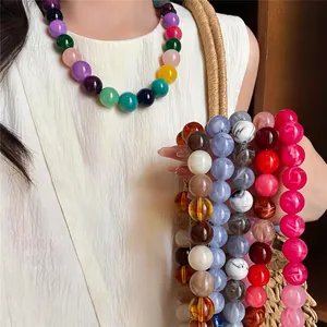 Acrylic Beaded Round Necklace Dopamine Style Beach Vacation Clavicle Chain Handmade Fashion Neck Jewelry For Women