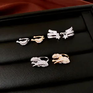 INS Style Copper Zirconia Star Ear Cuffs For Women Gold Silver Plated Non Pierced Feather Design Cartilage Earrings Jewelry