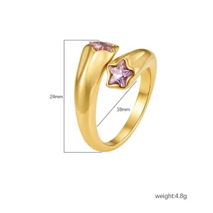 Detailed view of gold-plated star ring with 24mm height and 18mm diameter specs.