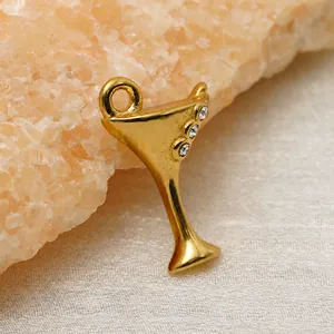 Stainless Steel 14K Gold Plated Goblet Pendant With Rhinestone Individual Niche DIY Jewelry Making Accessories Handmade Hanging Ornament