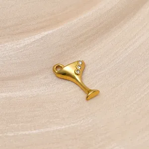 Elegant 14K gold plated martini glass pendant with rhinestones for DIY jewelry making