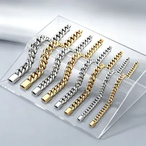 Hip Hop Solid Thick Cuban Link Bracelet Unisex Stainless Steel Gold Silver Polished Chain With Box Clasp Trendy Jewelry