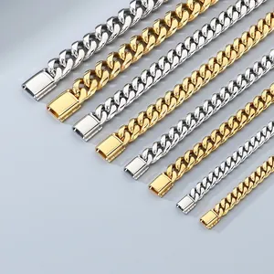Hip hop style stainless steel Cuban link bracelets in gold and silver finishes for men