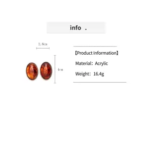 Detail view of vintage marbled acrylic oval stud earrings showing dimensions and material