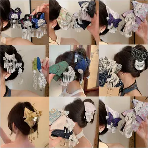 Pinza per Capelli Fiocco Stile Etnico Acrilico Stampa Floreale Farfalla Fermaglio Con Nappa Metallica Elegante Accessorio Donna