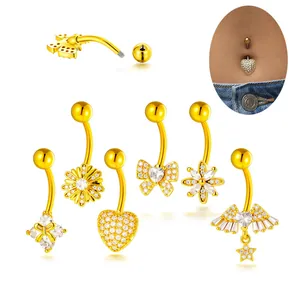 Piercing para el Ombligo de Acero Inoxidable con Corazón Lazo Alas de ángel para Mujer Diamantes de Imitación Joyas para Piercings Oro Plata