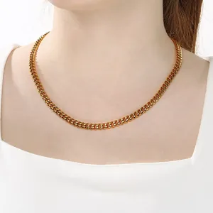 Classic gold-plated stainless steel Cuban link necklace for men and women on model