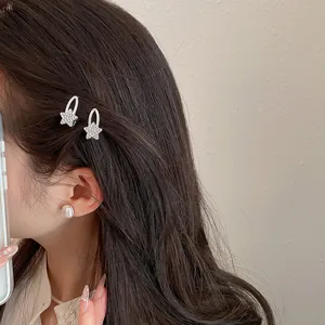 Detailaufnahme von eleganten silbernen Stern-Haarspangen mit funkelnden Strasssteinen am Haar