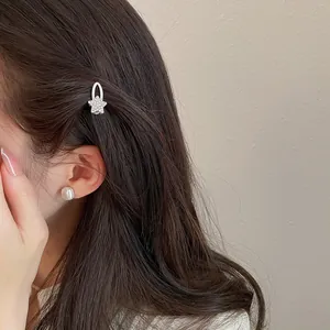 Detailansicht einer silbernen Haarspange mit Strassstern im langen braunen welligen Haar