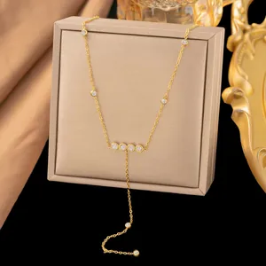 Collar en Y de acero inoxidable chapado en oro de 18K con borlas de circón mujer