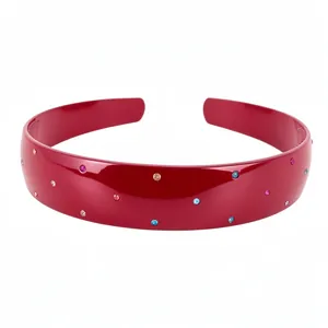 Elegant French retro red acrylic headband adorned with tiny colorful rhinestones